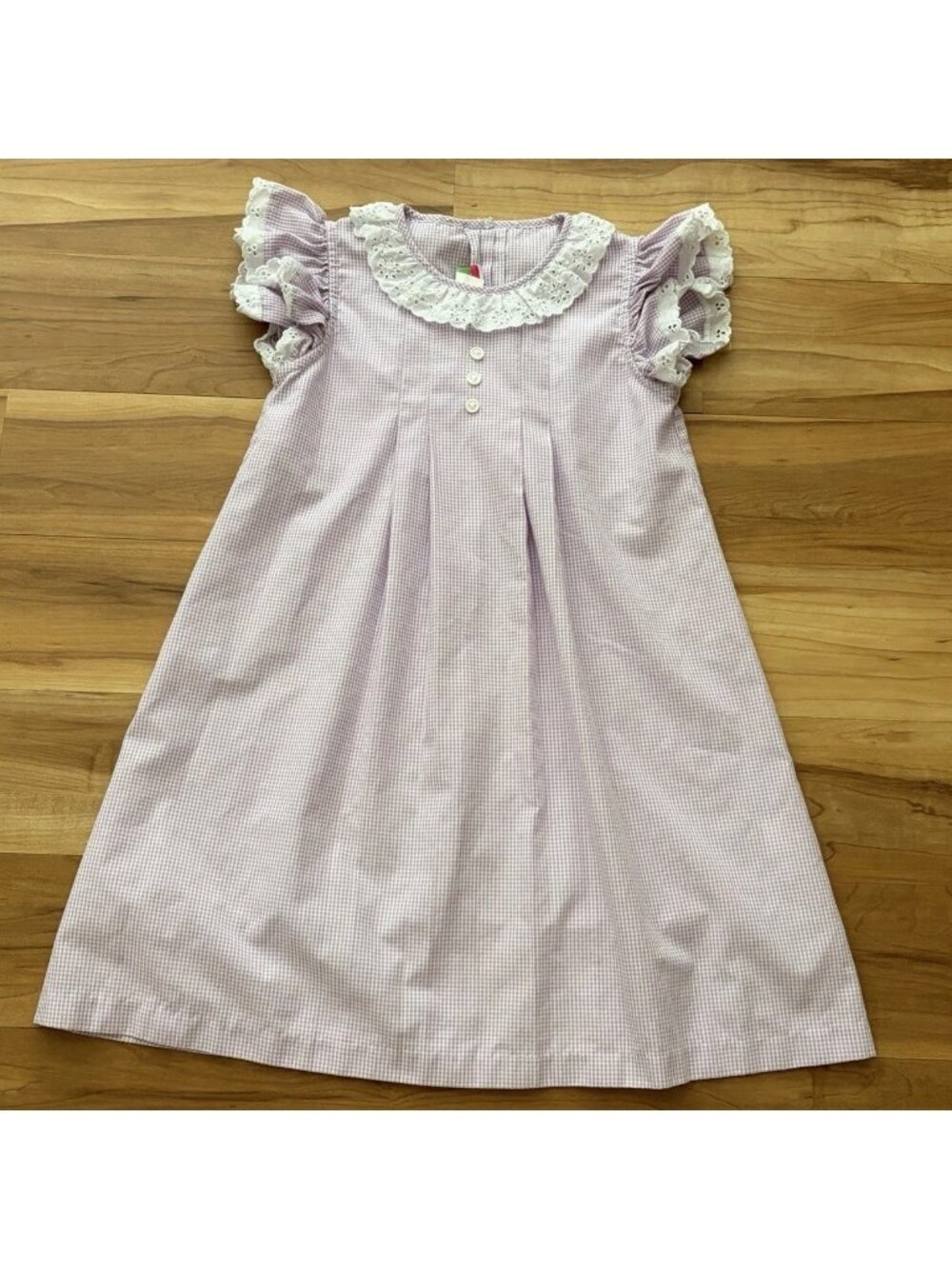Shrimp & Grits Purple Gingham Girls Size 7 Button Ruffle Pleat Midi Dress